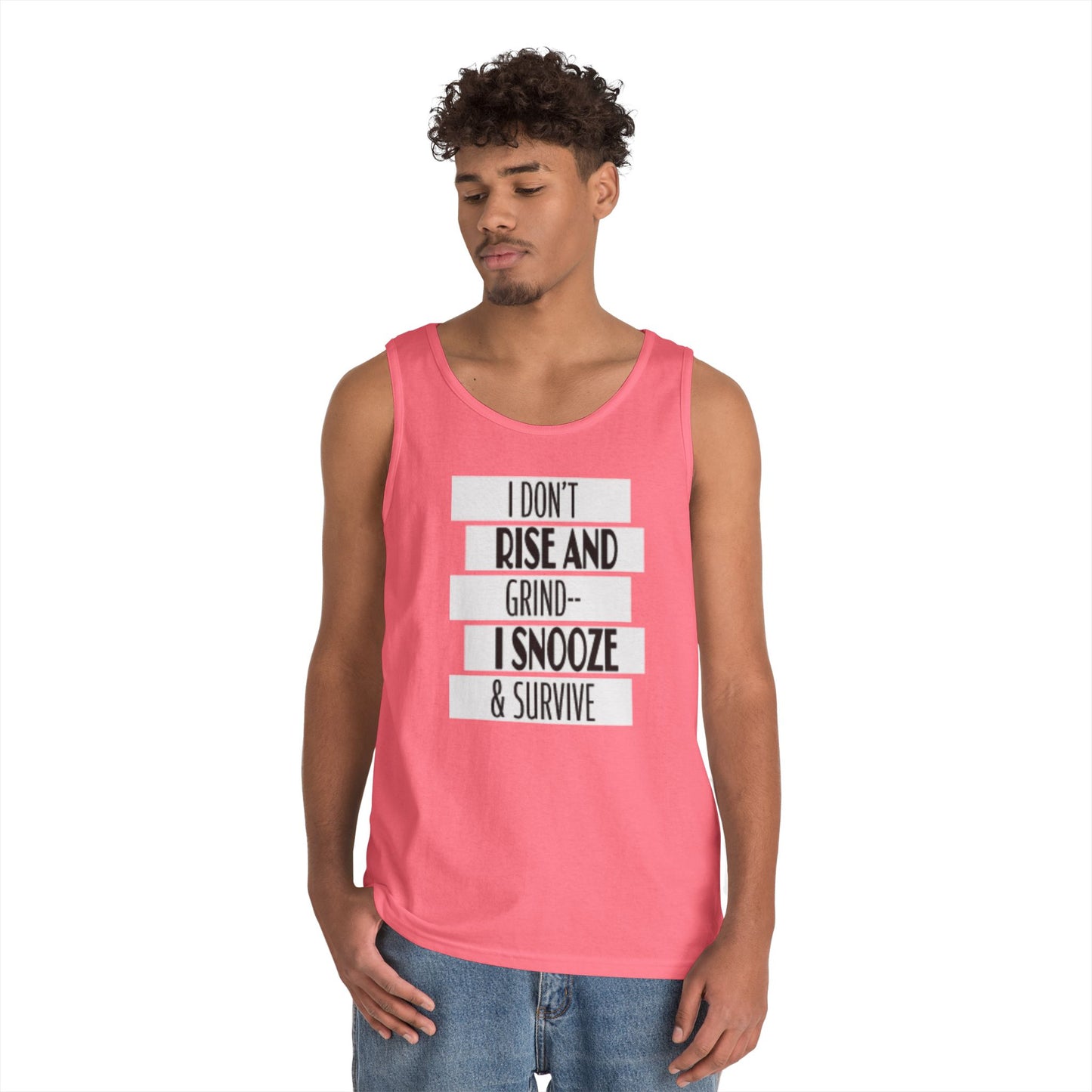 Heavy Cotton Tank Top with "I Don't Rise and Grind - I Snooze & Survive" Design - Relaxed Vibe, Perfect for Lazy Days, Gift for [...]