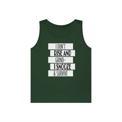 Heavy Cotton Tank Top with "I Don't Rise and Grind - I Snooze & Survive" Design - Relaxed Vibe, Perfect for Lazy Days, Gift for [...]