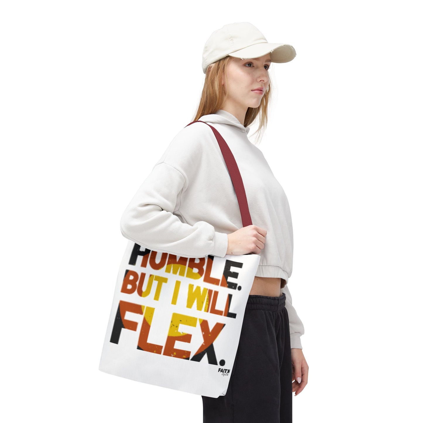 FaithStyles Tote Bag — “Humble But I Will Flex” Graphic Tote, Motivational Everyday Bag