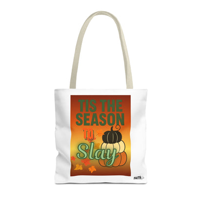 FaithStyles Seasonal Tote Bag: 'Tis the Season to Slay | Fall Shopping Bag, Halloween Tote, Autumn Handbag, Gift Bag, Eco-Friendly Tote