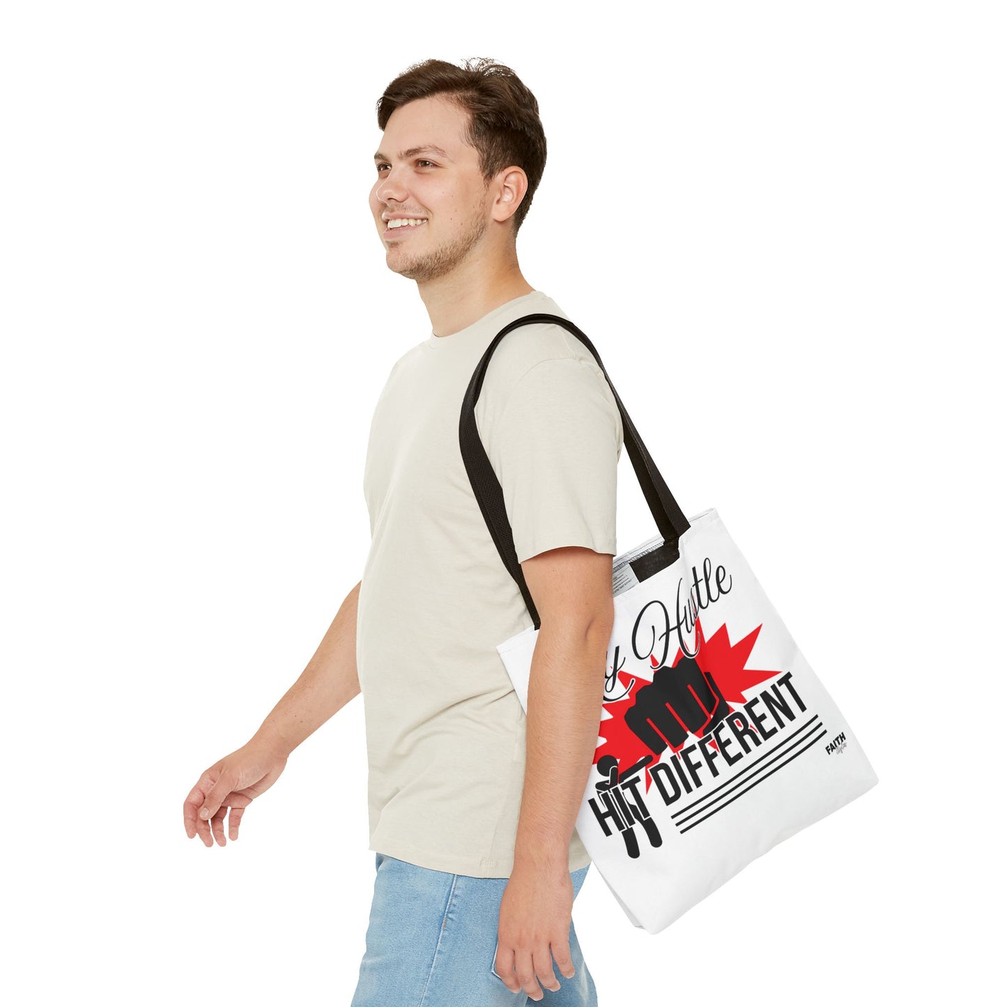 FaithStyles Motivational 'My Hustle, Hit Different' Graphic Tote Bag