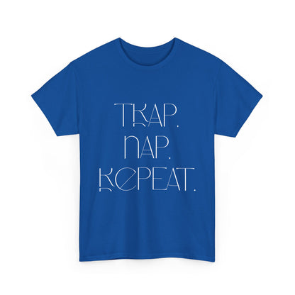 Unisex Heavy Cotton Tee - 'Trap. Nap. Repeat.' Motivational Shirt for Relaxation and Leisure