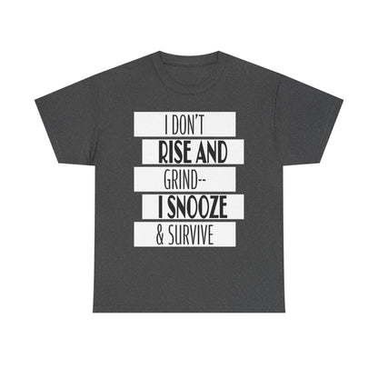 Funny Snooze Survival Tee for Lazy Days, Male's Cotton T-Shirt, Gift for Coffee Lovers, Sleepyhead Apparel, Relaxed Lifestyle Top