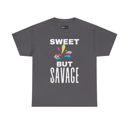 Sweet but Savage Grandma Cotton Tee | Fun Gift for Trendsetters, Everyday Wear, Birthday Party, and Casual Outings