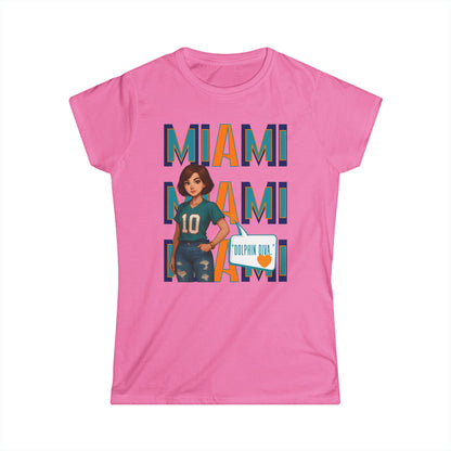Miami Dolphins Women’s Softstyle Tee - Casual Sportswear, Game Day Outfit, Fan Apparel, Gift for Her, Miami Football Shirt