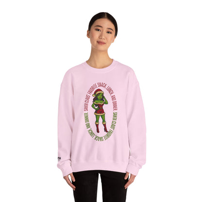 Holiday Goblin Girl Crewneck Sweatshirt — 'Favorite Snack' Christmas Sweatshirt