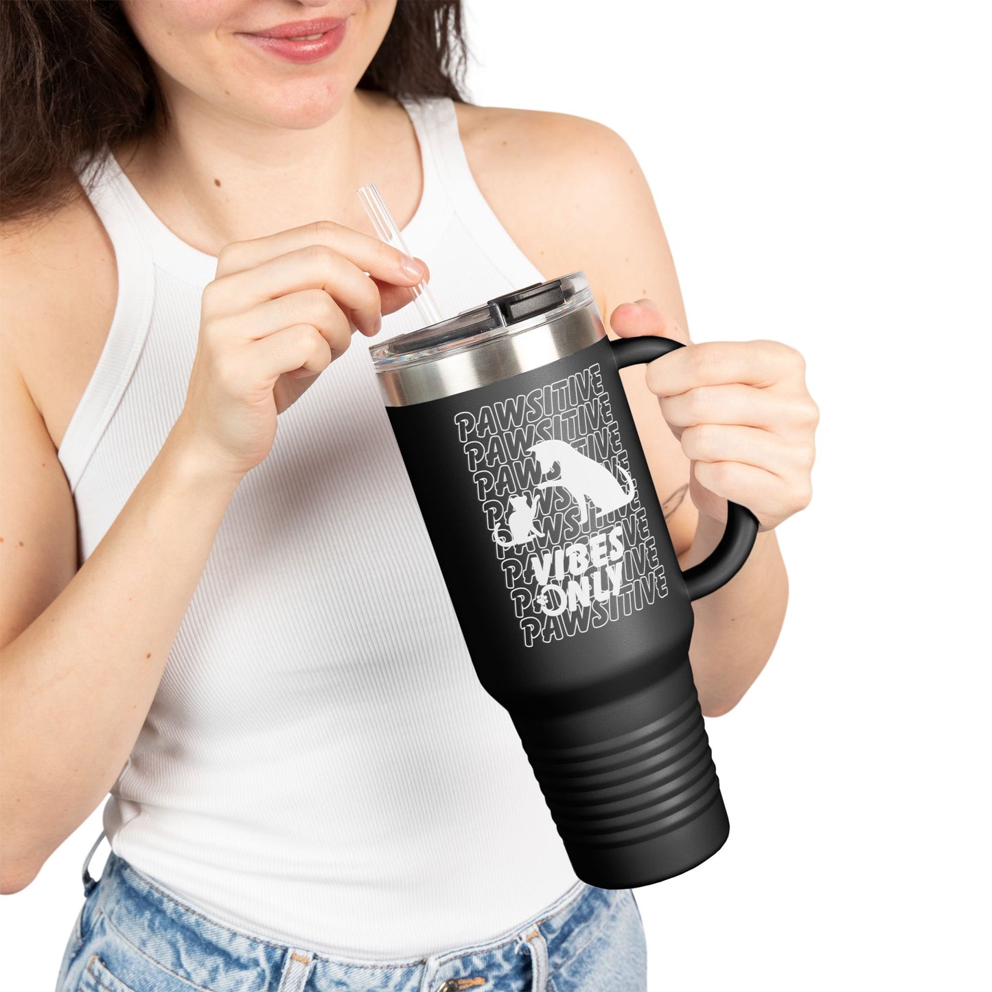Insulated Travel Mug, 40oz-PAWSITIVE VIBES ONLY