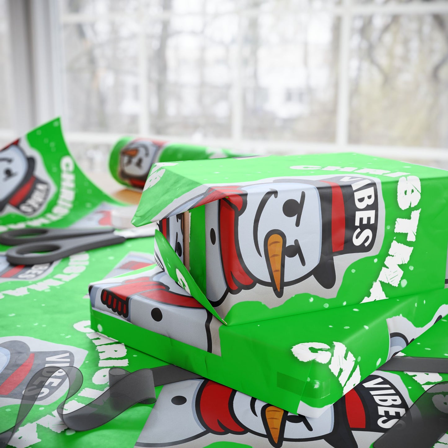 Christmas Snowman Wrapping Paper Roll – Festive Green Holiday Gift Wrap