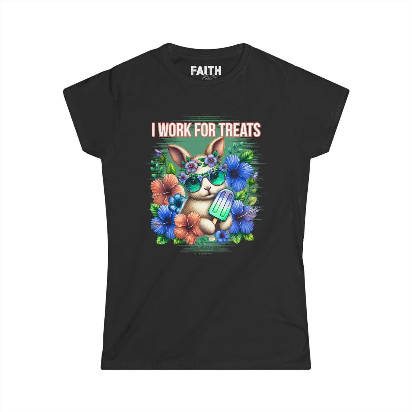 Women's Graphic Tee, I Work for Treats Dog Lover Shirt, Cute Pet T-Shirt, Floral Dog Art Tee, Gift for Dog Moms, Summer Tee