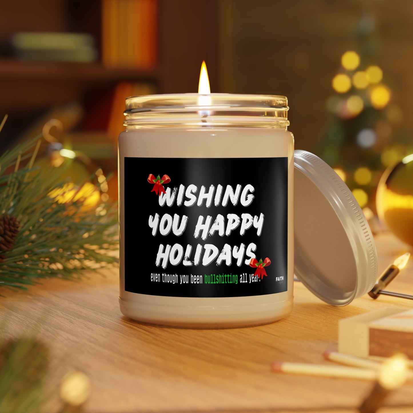 Holiday Soy Candle — "Wishing You Happy Holidays" 9oz Scented Jar