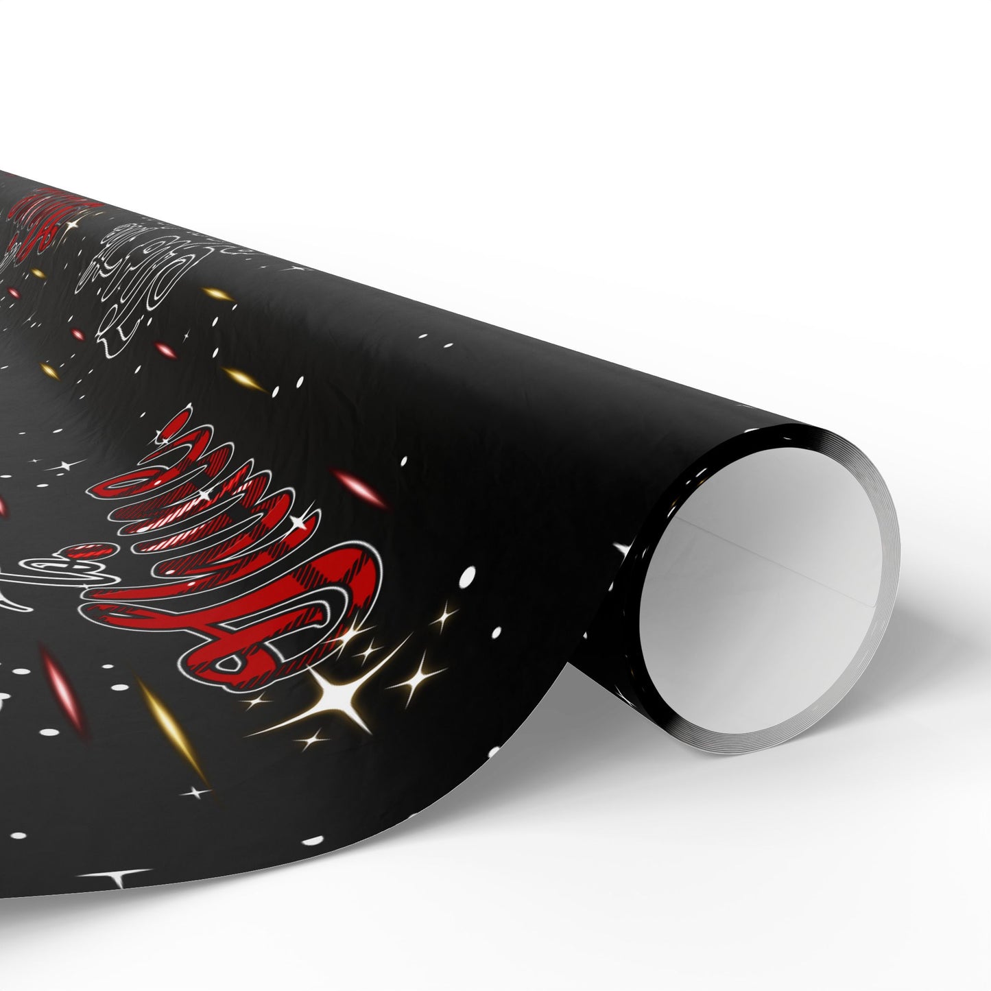 Wrapping Paper Roll — Black Space Pattern with Red 'Ho Ho Ho' Holiday Design