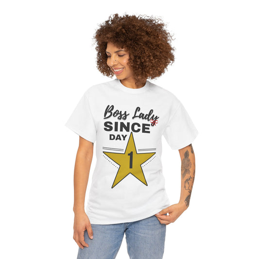 Boss Lady Since Day 1 Tee - Unisex Heavy Cotton Shirt, Perfect for Bosses, Gifts, Celebrations, Fun Occasions, Casual Wear