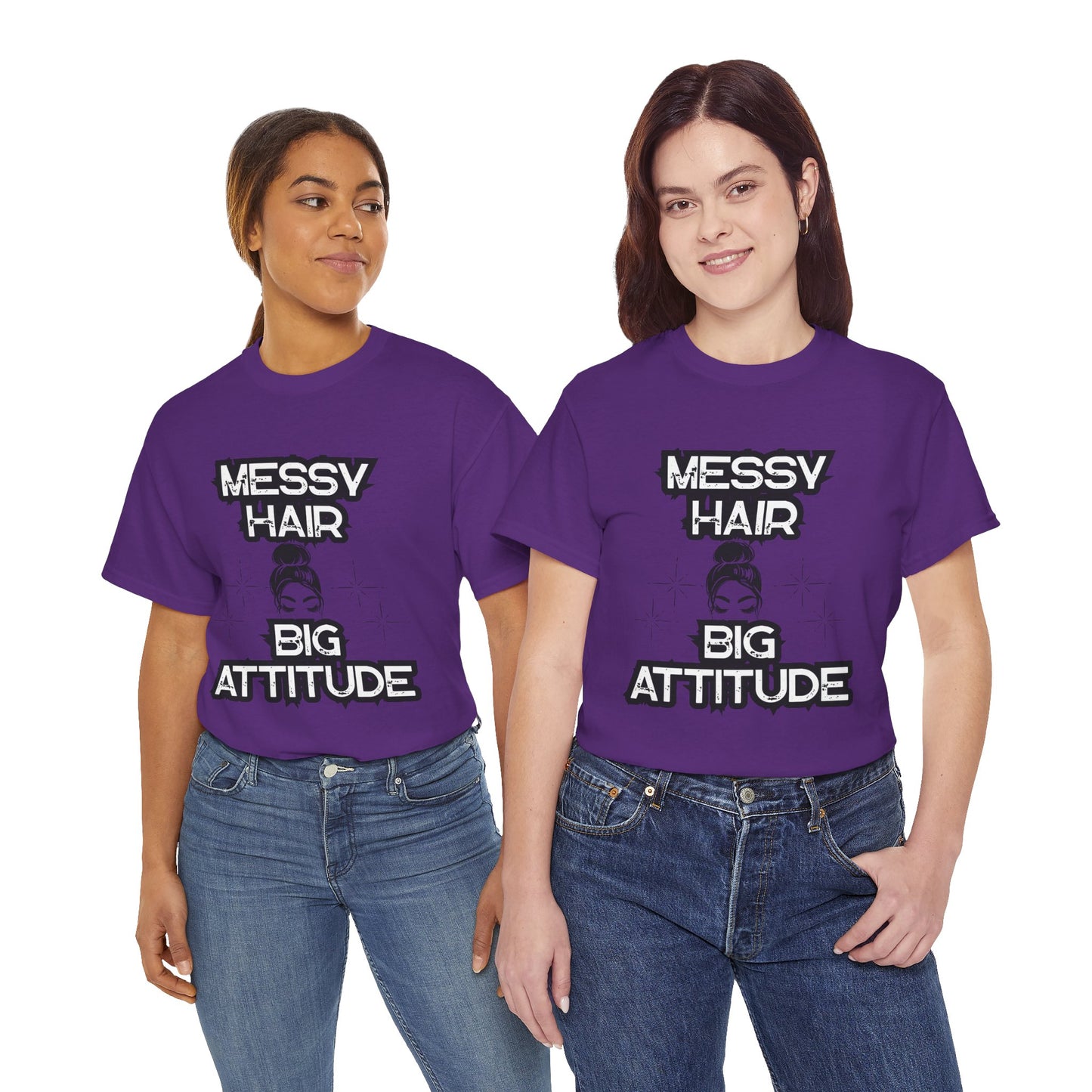 Messy Hair Big Attitude Tee | Stylish Graphic T-Shirt for Casual Wear, Gifts, Everyday Fashion, Relaxed Fit Tee