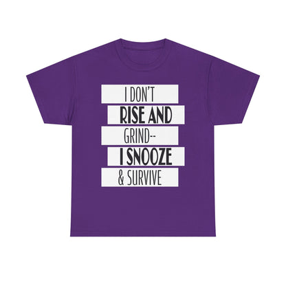 Funny Snooze Survival Tee for Lazy Days, Male's Cotton T-Shirt, Gift for Coffee Lovers, Sleepyhead Apparel, Relaxed Lifestyle Top