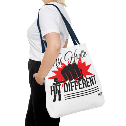 FaithStyles Motivational 'My Hustle, Hit Different' Graphic Tote Bag