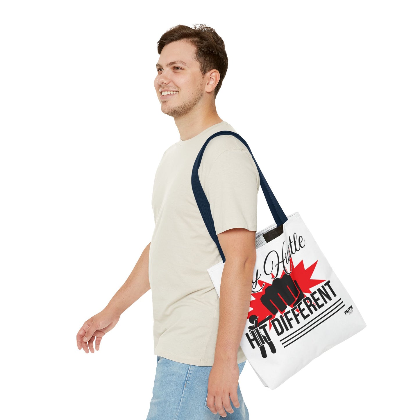 FaithStyles Motivational 'My Hustle, Hit Different' Graphic Tote Bag