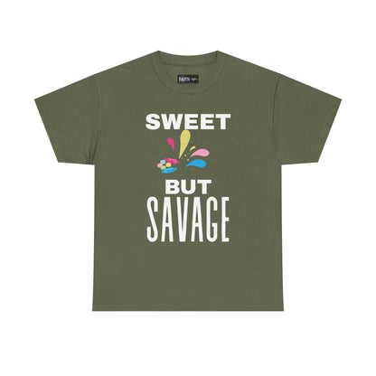 Sweet but Savage Grandma Cotton Tee | Fun Gift for Trendsetters, Everyday Wear, Birthday Party, and Casual Outings