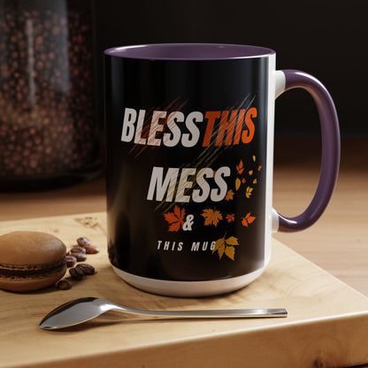Bless This Mess Coffee Mug, Autumn Mug, Funny Mug Gift, Black Ceramic Mug, Fall Coffee Cup