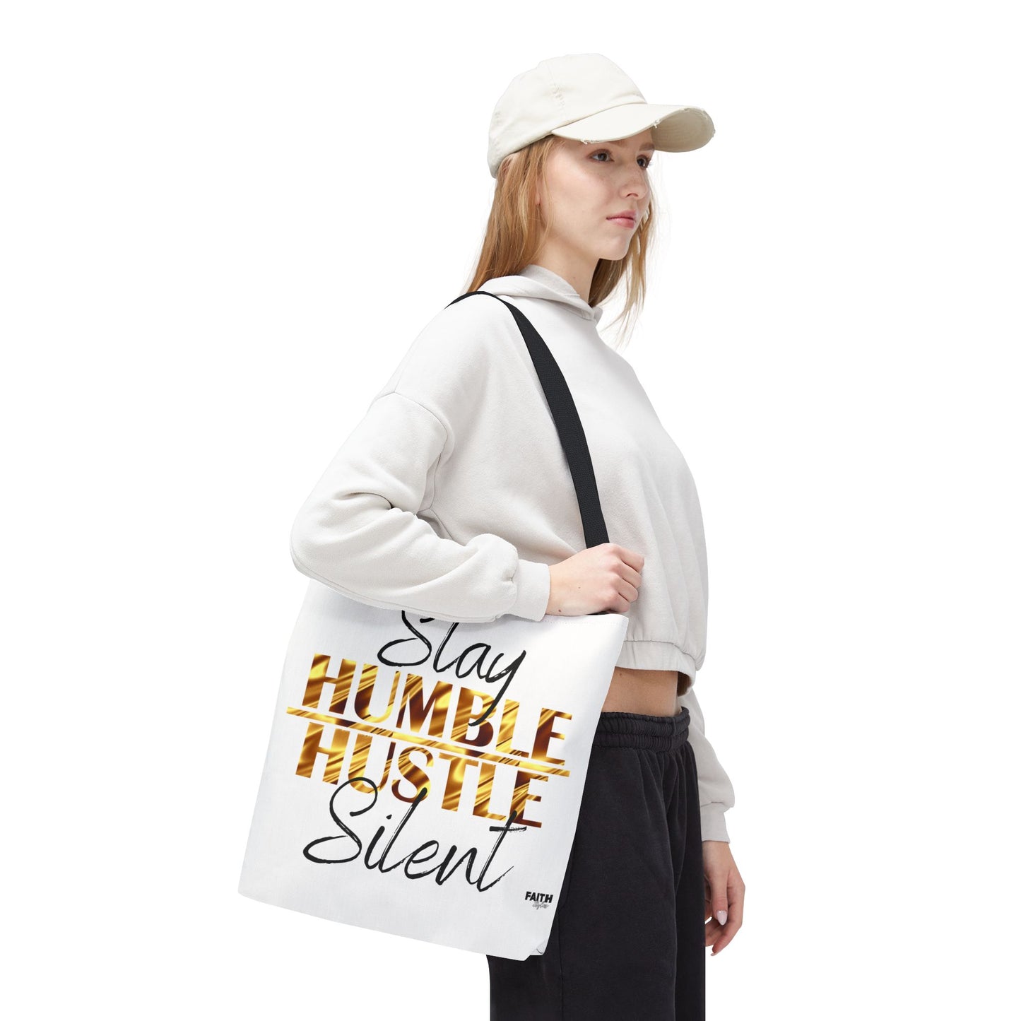 FaithStyles Stay Humble Hustle Silent Tote Bag — Motivational Leopard Print Canvas Tote