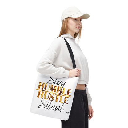 FaithStyles Stay Humble Hustle Silent Tote Bag — Motivational Leopard Print Canvas Tote