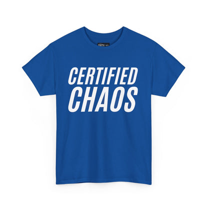 Certified Chaos Unisex Heavy Cotton Tee, Casual Tee, Graphic Tee, Trendy T-Shirt, Gift for Friends, Everyday Wear