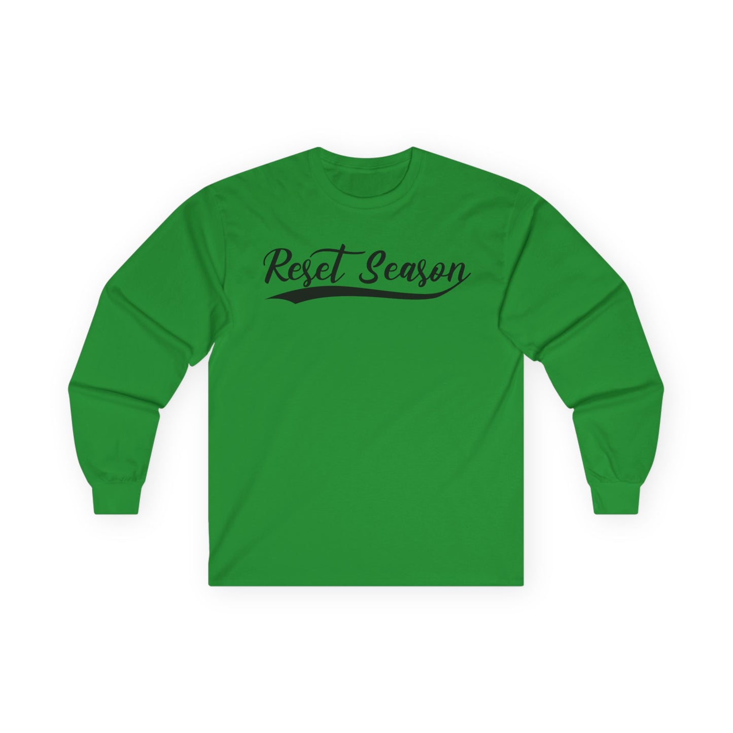 Long Sleeve Tee — "Reset Season" Script Graphic