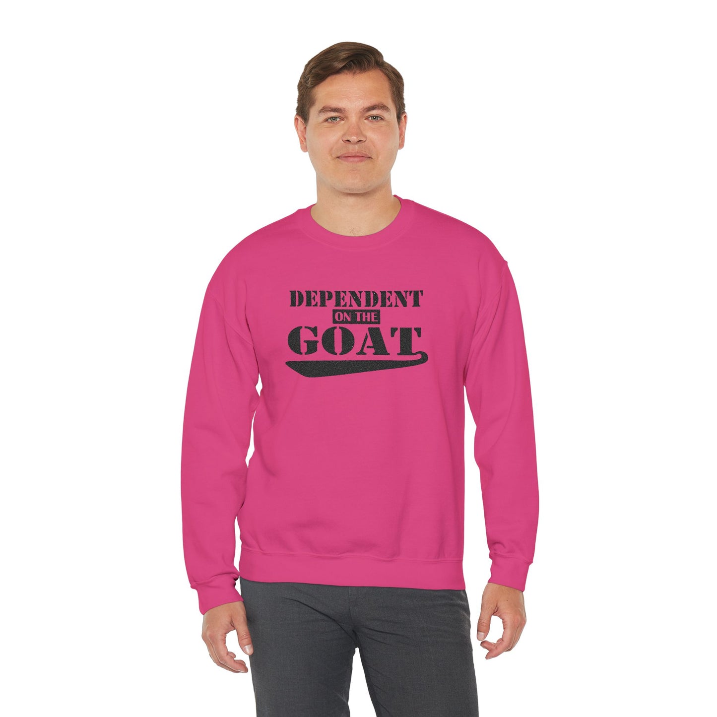 NEW FaithStyles Embroidery Dependent on the GOAT Sweatshirt — Funny Goat Lover Crewneck