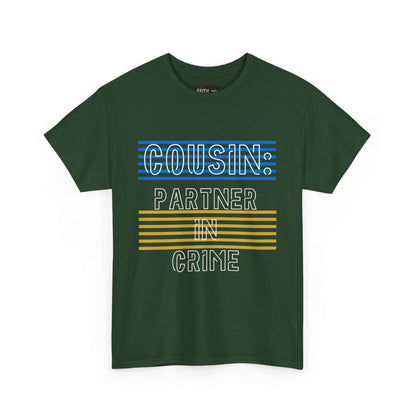 Cousins Partner in Crime Tee | Unisex Heavy Cotton T-Shirt for Family Gatherings, Cousin's Day, Gift for Cousins, Comfortable Casual Wear