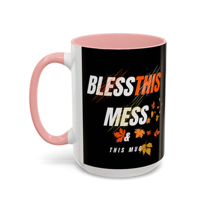 Bless This Mess Coffee Mug, Autumn Mug, Funny Mug Gift, Black Ceramic Mug, Fall Coffee Cup