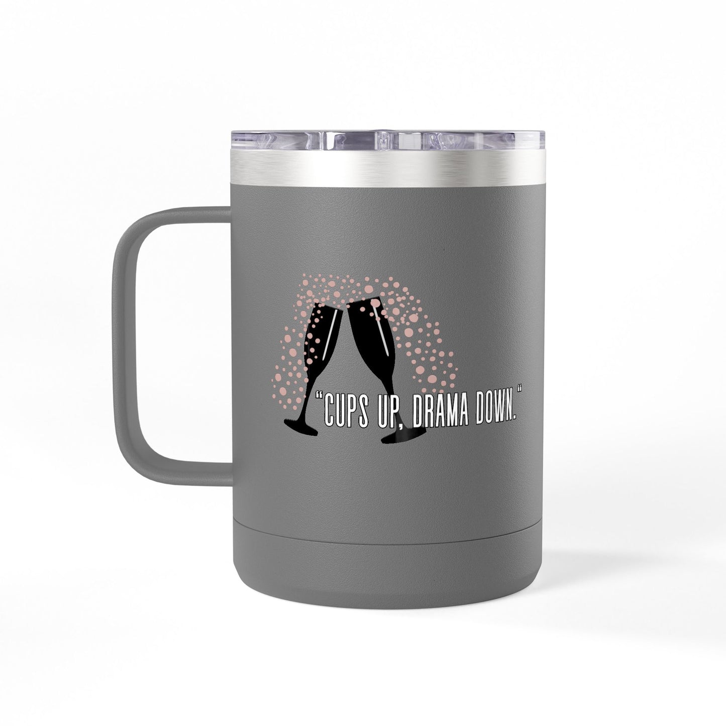 Celebratory Coffee Mug Tumbler, Cheers Gift for Friends, 15oz Drinkware for Parties, Birthdays, Wedding, Fun Gatherings