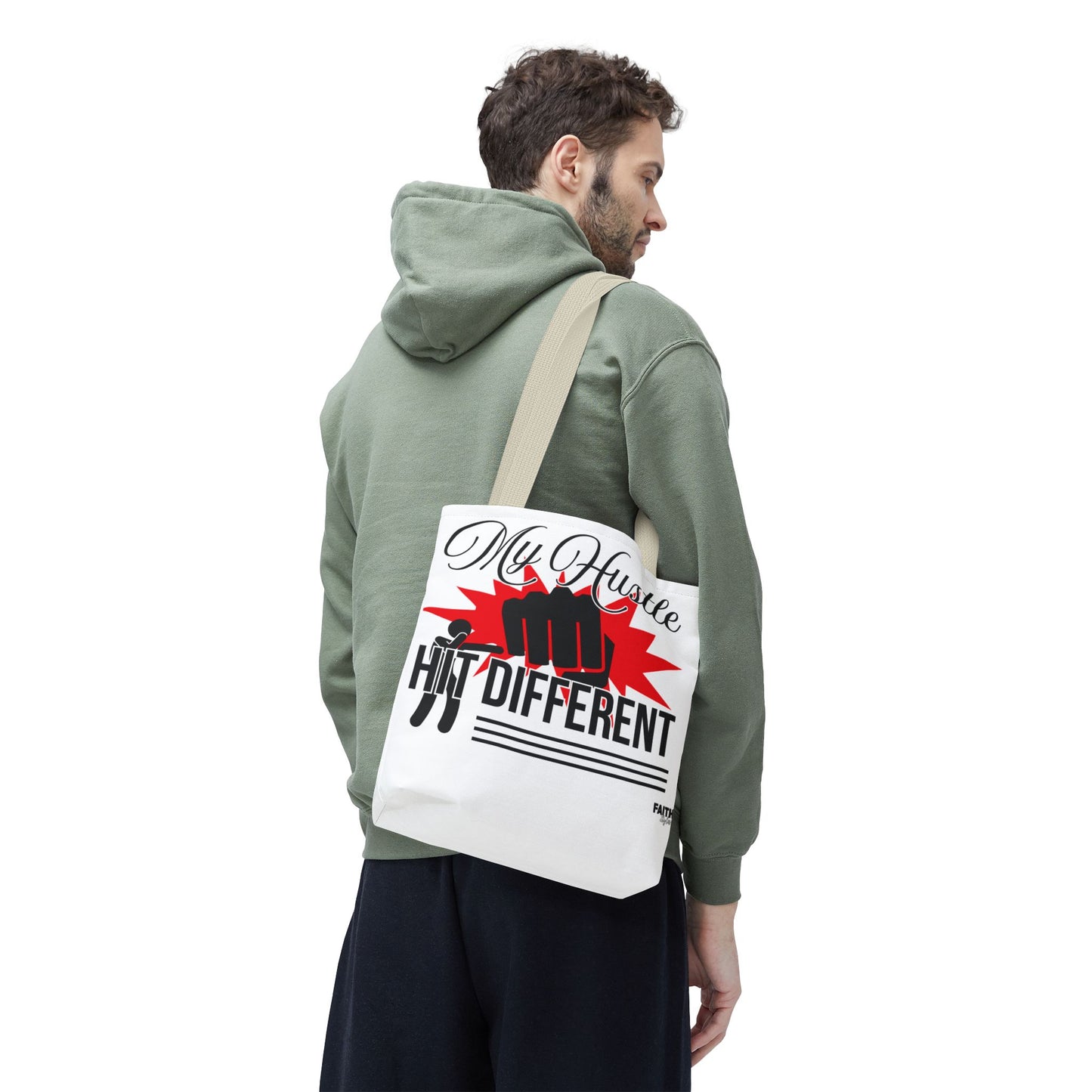 FaithStyles Motivational 'My Hustle, Hit Different' Graphic Tote Bag