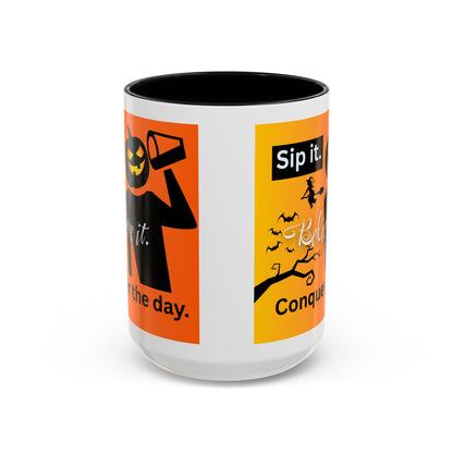 Halloween-Themed Coffee Mug, Sip It Believe It Conquer the Day, Fall Decor, Gift for Pumpkin Lovers, Autumn Kitchenware