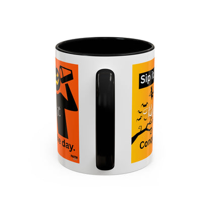 FaithStyles Halloween-Themed Coffee Mug, Sip It Believe It Conquer the Day, Fall Decor, Gift for Pumpkin Lovers, Autumn Kitchenware