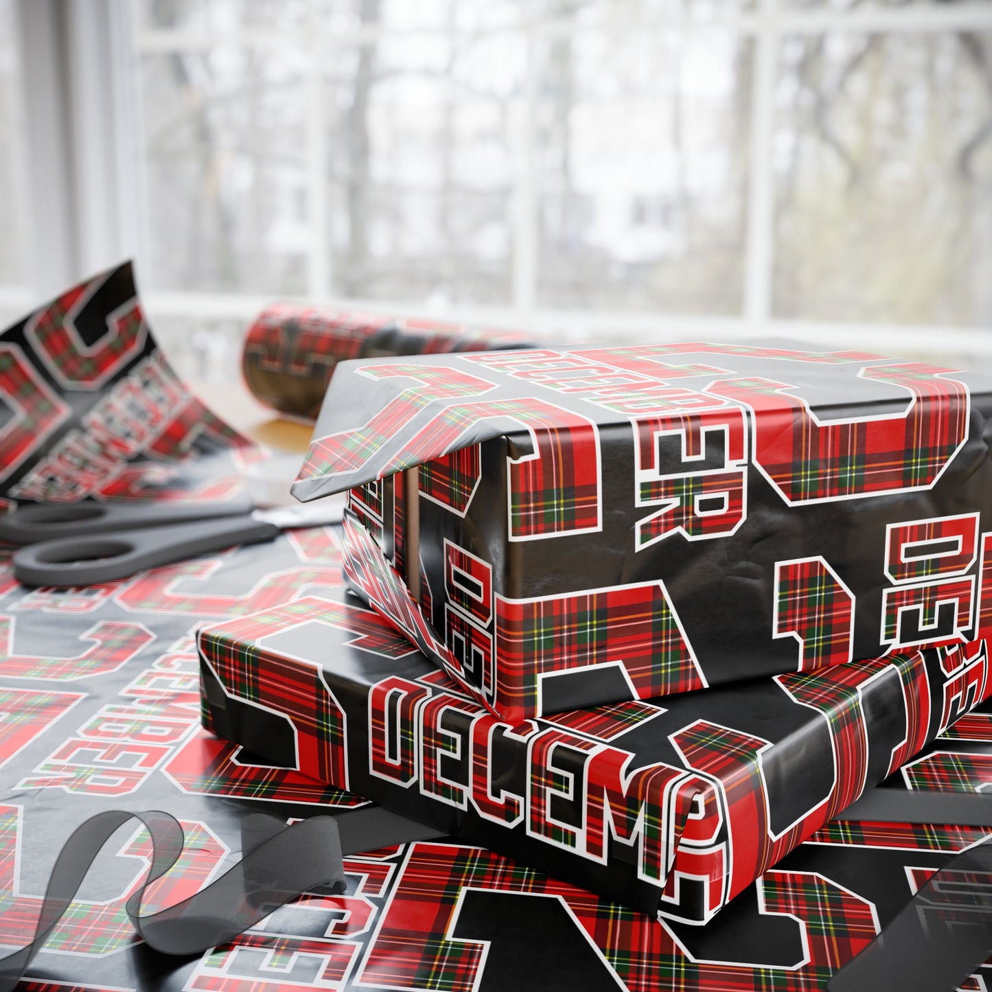 Wrapping Paper — Holiday Plaid ‘Merry’ Design