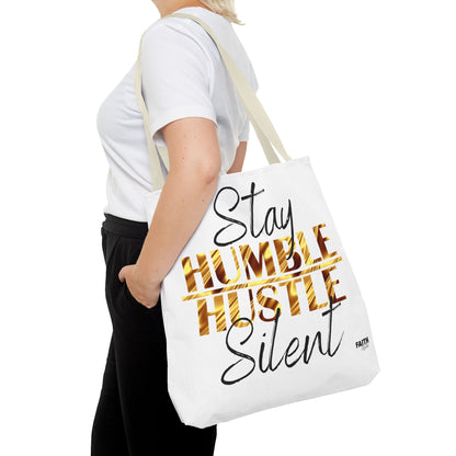 FaithStyles Stay Humble Hustle Silent Tote Bag — Motivational Leopard Print Canvas Tote