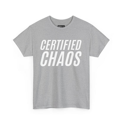 Certified Chaos Unisex Heavy Cotton Tee, Casual Tee, Graphic Tee, Trendy T-Shirt, Gift for Friends, Everyday Wear