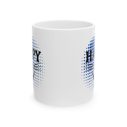 FaithStyles Ceramic Mug — "Happy Mug" Blue Halftone Coffee Cup (11oz & 15oz)