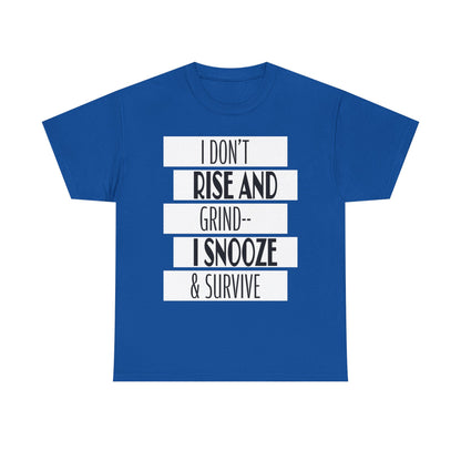 Funny Snooze Survival Tee for Lazy Days, Male's Cotton T-Shirt, Gift for Coffee Lovers, Sleepyhead Apparel, Relaxed Lifestyle Top