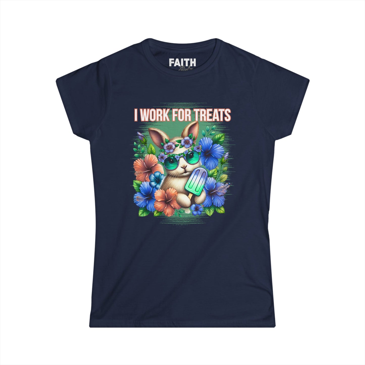 Women's Graphic Tee, I Work for Treats Dog Lover Shirt, Cute Pet T-Shirt, Floral Dog Art Tee, Gift for Dog Moms, Summer Tee