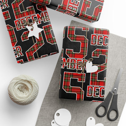 Wrapping Paper — Holiday Plaid ‘Merry’ Design