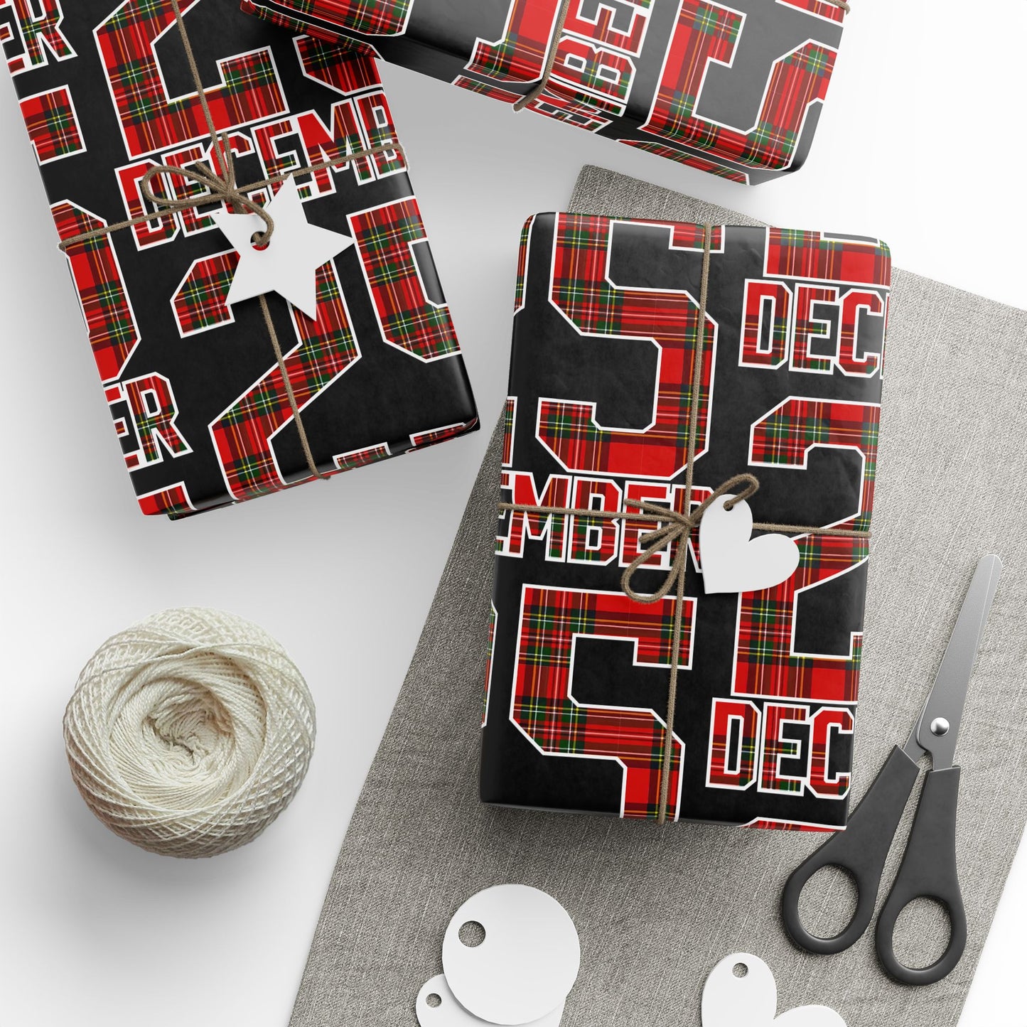 Wrapping Paper — Holiday Plaid ‘Merry’ Design