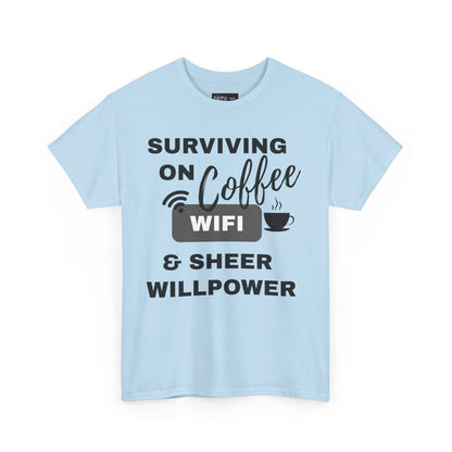 Surviving on Coffee Tee - Unisex Heavy Cotton Shirt, Funny Gift for Coffee Lovers, Perfect for Everyday Wear, Birthday & Holidays