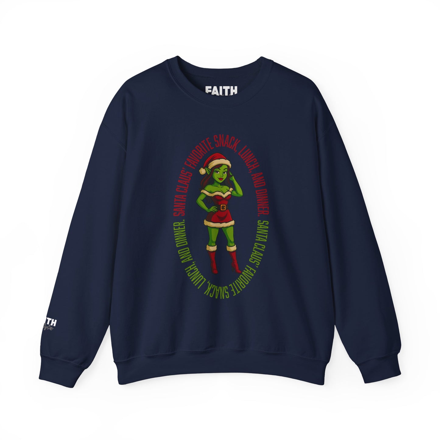 Holiday Goblin Girl Crewneck Sweatshirt — 'Favorite Snack' Christmas Sweatshirt