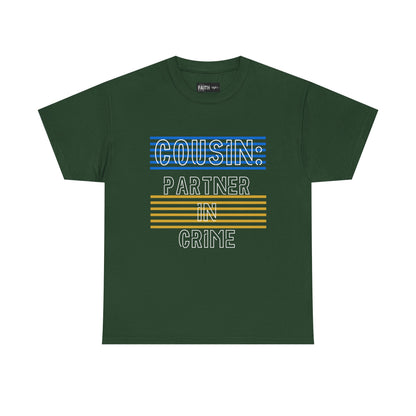 Cousins Partner in Crime Tee | Unisex Heavy Cotton T-Shirt for Family Gatherings, Cousin's Day, Gift for Cousins, Comfortable Casual Wear