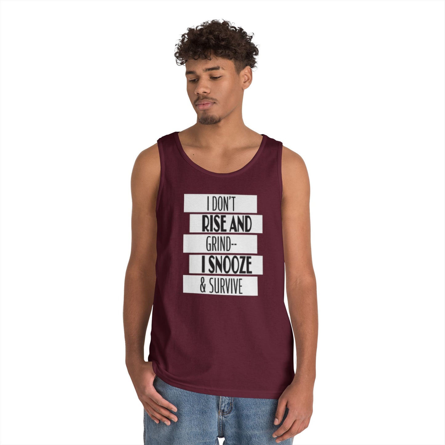 Heavy Cotton Tank Top with "I Don't Rise and Grind - I Snooze & Survive" Design - Relaxed Vibe, Perfect for Lazy Days, Gift for [...]