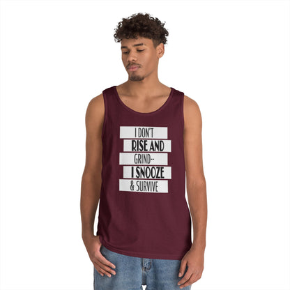 Heavy Cotton Tank Top with "I Don't Rise and Grind - I Snooze & Survive" Design - Relaxed Vibe, Perfect for Lazy Days, Gift for [...]