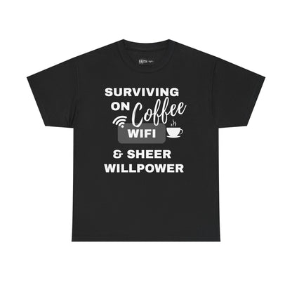 Surviving on Coffee Tee - Unisex Heavy Cotton Shirt, Funny Gift for Coffee Lovers, Perfect for Everyday Wear, Birthday & Holidays