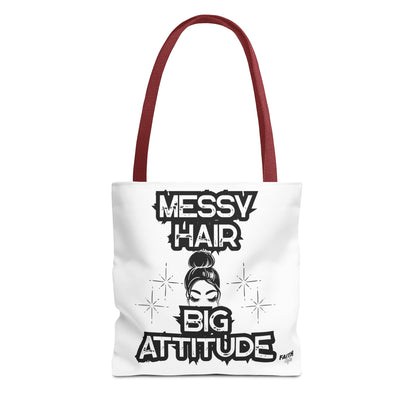 FaithStyles Tote Bag — "Messy Hair Big Attitude" Graphic Tote for Stylish Women