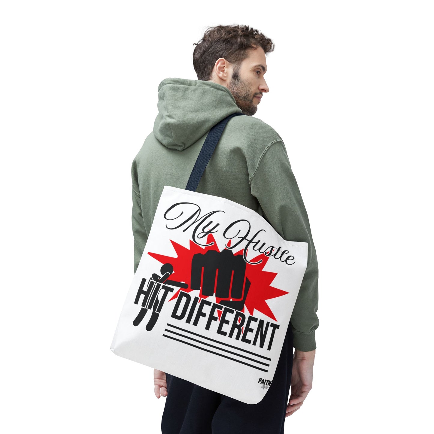 FaithStyles Motivational 'My Hustle, Hit Different' Graphic Tote Bag