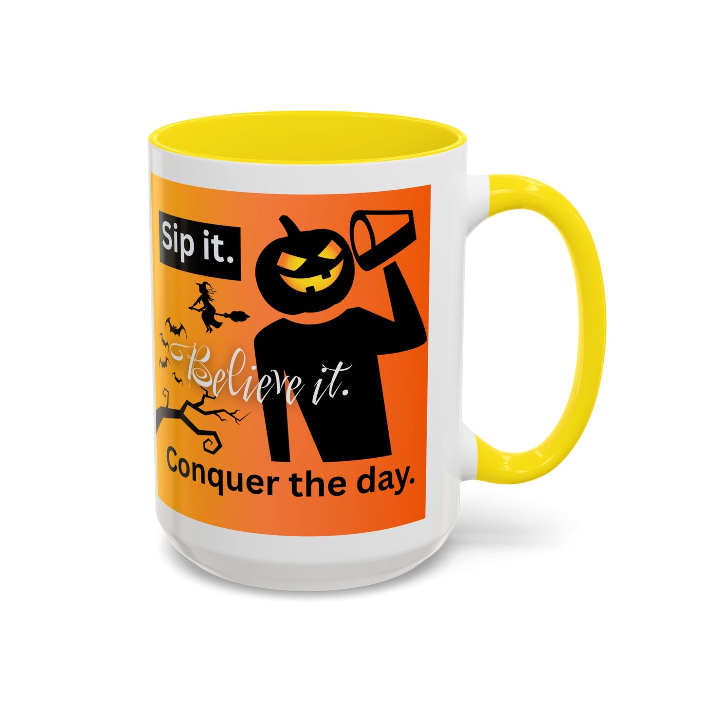Halloween-Themed Coffee Mug, Sip It Believe It Conquer the Day, Fall Decor, Gift for Pumpkin Lovers, Autumn Kitchenware